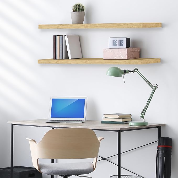 Sorbus Floating Shelves for Wall - 35 Inch Long Bathroom Shelves, Wall Decor for Bedroom, Kitchen, Living Room & Book Storage - Mounted Floating Shelf with Invisible Brackets (Maple Wood, 3 Pack)-Ruum Studio Home