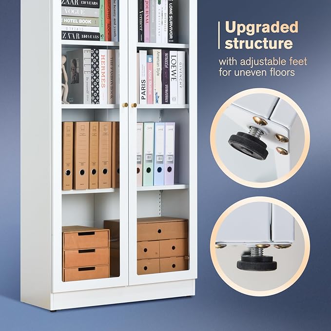 32" Wide Metal Storage Cabinet with Acrylic Doors and 4 Adjustable Shelves, 71" Tall Bookshelf, 5-Tier Freestanding Kitchen Pantry Cabinet with Anti-Tipping for Small Spaces/Kitchen/Living Room-Ruum Studio Home