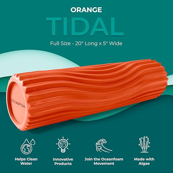Oceanfoam Tidal Roller - Orange - Muscle Massage Foam Roller for Back Pain & Stretching - Firm and Ergonomic Wide Wave Textured - Yoga, Athletics, & Wellness - Full Size, 20" x 5"-Ruum Studio Home