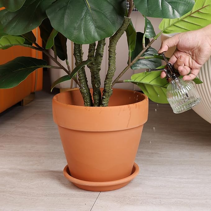 INGOFIN Terracotta Pot with Saucer - 10 Inch Ceramic Clay Pot for Plants with Drainage Hole, Large Terra Cotta Flower Planter with Tray for Indoor Outdoor Plants-Ruum Studio Home