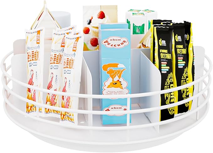 Snack Organizer - Versatile Snack Storage, Lazy Susan with Convenient Grab-and-Go Design, Metal Snack Holder for Home, Office, Breakroom, 11.85" L x 11.85" W x 4.17" H (White)-Ruum Studio Home