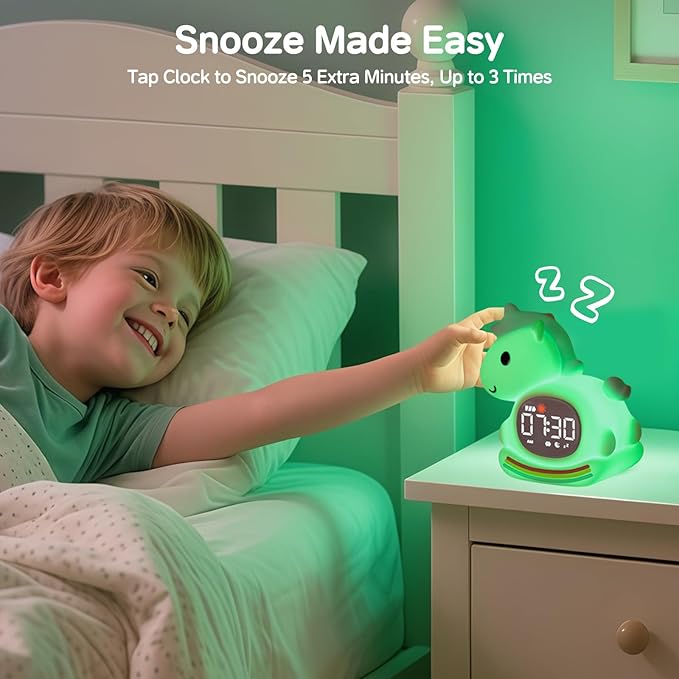 Cute Alarm Clock for Kids with Night Light, Sleep Training Clock Time to Wake Clock, Rechargeable Silicone Light for Bedroom, Perfect Sleep Companion for Boys Girls, Pink Pony-Ruum Studio Home