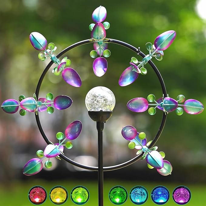 Large Solar Wind Spinners for Yard Art Garden-67 Inch 360° Metal Wind Sculptures Outdoor Clearance Kinetic Windmills with Multi Color Led Glass Ball-Ruum Studio Home