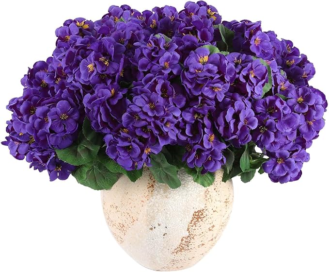 Hananona 12 Pcs Artificial Geranium Flowers for Outdoors Silk Purple Geranium Flowers Outdoor UV Resistant Plants Faux Flower for Home Kitchen Table Centerpieces Front Door Patio Decor (12, Purple)-Ruum Studio Home
