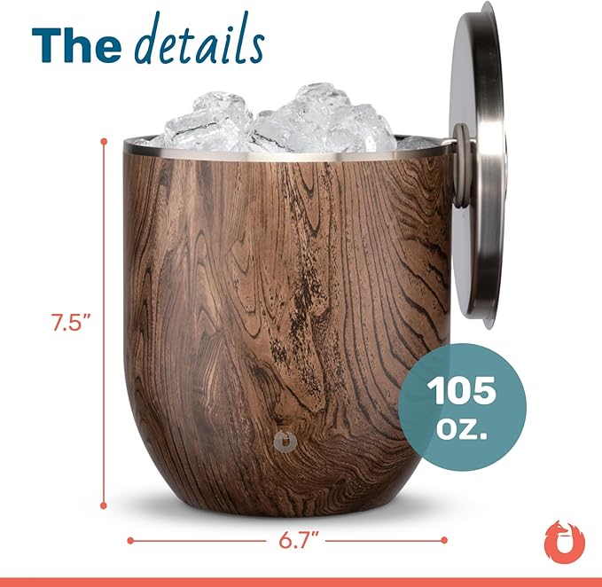 SNOWFOX Plus, Premium Vacuum Insulated Stainless Steel Ice Bucket with Lid/Scoop,Home Bar Accessories,Elegant Bartending Ice Buckets for Parties,Beautiful Outdoor Entertaining Supplies,3L,Dark Walnut-Ruum Studio Home