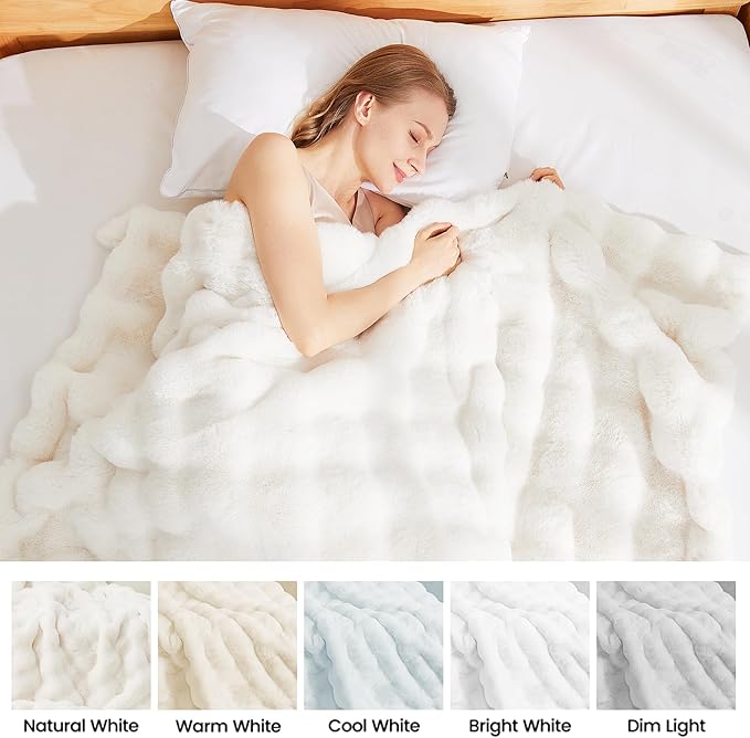 Latepis Beige Twin Bubble Cozy Faux Fur Blankets for Bed Thick Fuzzy Blanket for Couch Sofa Bedroom Warm Plush Blankets for All Seasons Ideal Gifts Luxury Throw Blanket 60x80 Inch, 860gsm-Ruum Studio Home