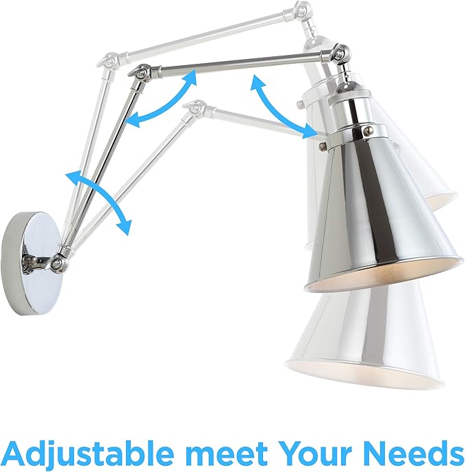 JONATHAN Y JYL7460A Rover 7" Farmhouse Industrial Adjustable Arm Metal LED Wall Sconce Rustic Bohemian 2700K LED 4W Bulb for Entryway Lobby Kitchen Bathroom Bedroom Living Room Hallway, Chrome-Ruum Studio Home