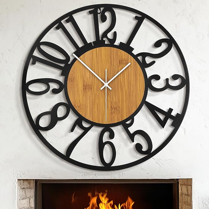 LEIKE 30" Oversized Large Wall Clocks,Silent,Non Ticking,Battery Operated Modern Round Big Wood Decorative Metal Wall Clock for Living Room, Bedroom,Kitchen,Farmhouse,Office Decor - Black,30 Inch-Ruum Studio Home
