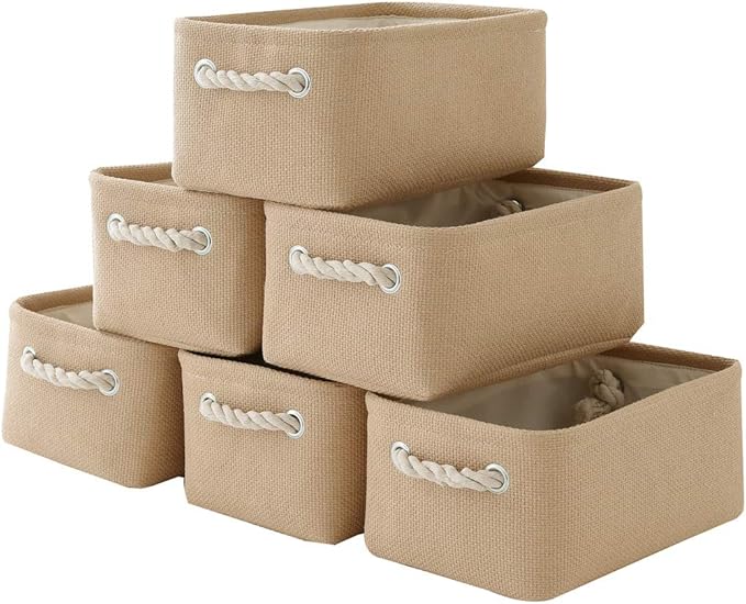 TheWarmHome Storage Basket for Organizing - Small 6 Pack 11.8x7.8x5.2 inch Fabric Storage Cubes with Cotton Rope Handle, Collapsible Storage Bins Baby Storage Toy Nursery (Beige)-Ruum Studio Home