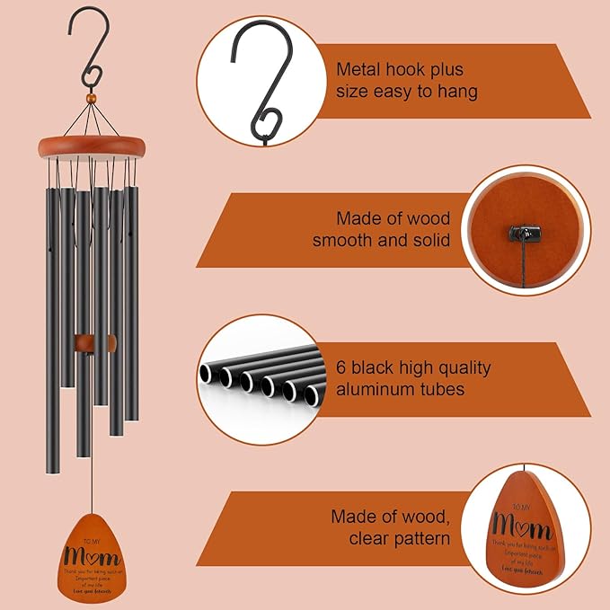 Gifts for Mom, Birthday Gifts for Mom from Daughter Son, Mother Gift for Birthday, Mothers Day, Thanksgiving, Christmas, 32 Inch Wind Chimes Gift for Home Decor-Ruum Studio Home