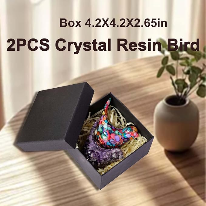 Crystal Bird Figurines, Resin Animal Statues, Miniature Decorative Gravel Birds, Home Decor (2PCS-Purple+Colorful)-Ruum Studio Home