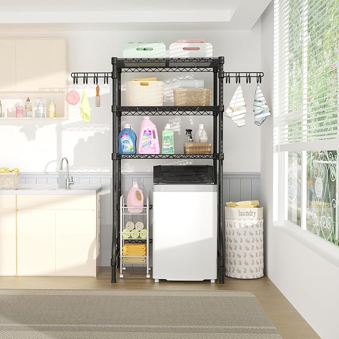 Ulif U8 Laundry Room Storage Organizer, Over The Washer and Dryer Storage Shelves for Laundry Organization, 35" W x 17.3" D x 76.2" H, Suit Washing Machine Width Within 32.6", Hold 304 lb, Black-Ruum Studio Home