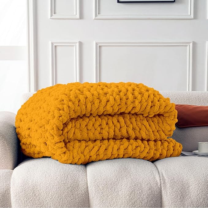Ultra Soft Chunky Knit Blanket Throw -50x60 Hand Knitted Warm Chenille Throw Blanket, Home Decor Soft Thick Yarn Cable Knit Blanket Breathable Fleece Banket Christmas for Couch Bed Sofa Best GIF-Ruum Studio Home