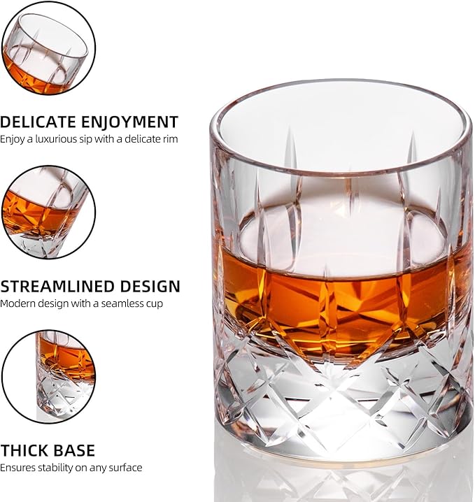 KAMMAK Crystal Whiskey Glasses Set of 2, Handcrafted 2.03oz Old Fashioned Glasses Stemless, Luxury Liquor Glasses, Hand Blown Scotch Cup for Women, Men Barware Gift for Cocktail, Bourbon-Ruum Studio Home