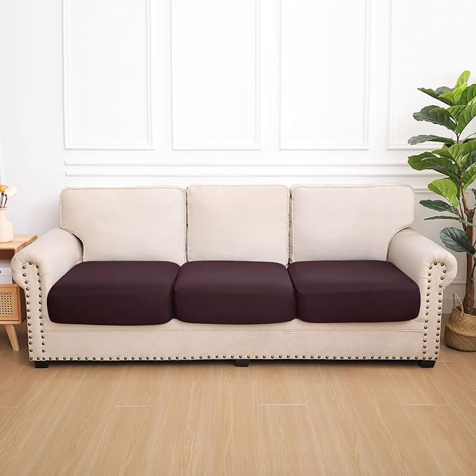 hyha Waterproof Couch Cushion Covers, Stretch Sofa Couch Seat Slipcover for Dog Washable, Non-Slip Waterproof Outdoor Cushion Covers for Patio Furniture Replacement (3 Pieces, Chocolate)-Ruum Studio Home