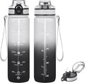 32oz Motivational Water Bottles with Time Marker & Fruit Strainer, Transparent Gradient Color Water Bottle with Times to Drink, Leakproof & BPA Free, Reusable Bottle with Strap (No Straw)-Ruum Studio Home