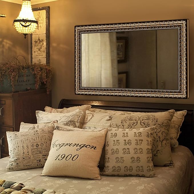 Bathroom Wall Mirror, Decorate Bathroom Mirrors for Wall, Rectangle Modern Bathroom Wall Mounted Mirror Vertical or Horizontal Hanging for Living Room (Gold Framed 40" x24'')-Ruum Studio Home