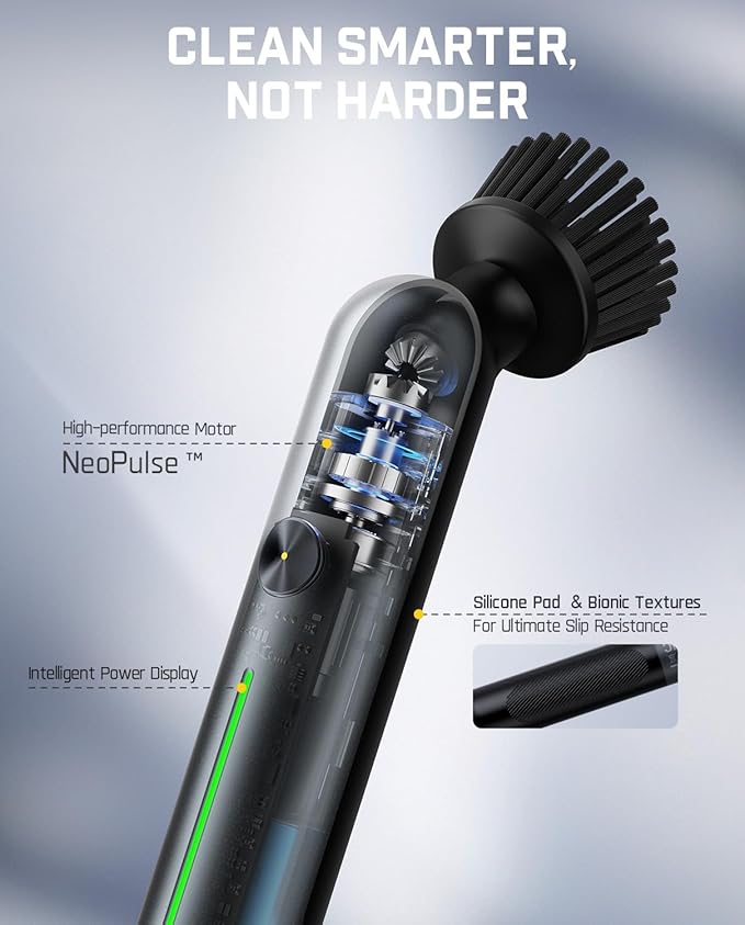 Fanttik G9 Nano Electric Spin Scrubber, Cordless Power Grout Brush, Type-C Fast Charging with LED Power Display, IPX7 Waterproof, 8 Replaceable Heads for Cleaning Grout, Corners, Crevices - Black-Ruum Studio Home