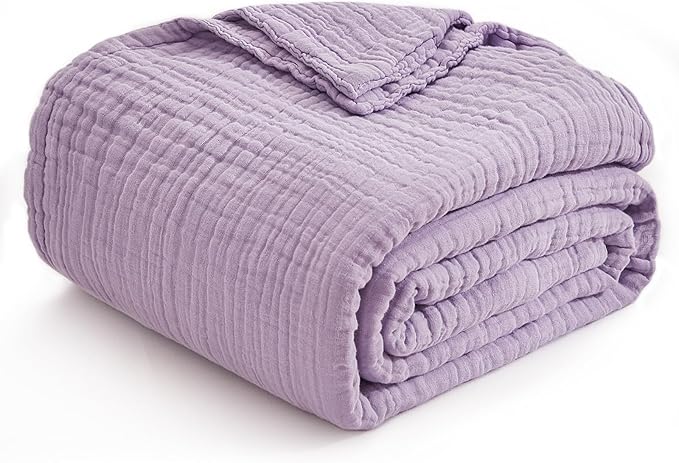 EMME Cotton Blanket Queen Size for Bed Soft Large Muslin Bed Blankets 80"x90" Lightweight Breathable All Season Gauze, Lavender-Ruum Studio Home