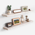 Axeman Floating Shelves for Wall - 40''W x 8'' D Rustic Solid Elm Wood Shelves for Storage, Wall Mounted Display Shelving with Invisible Heavy-Duty Metal Bracket (White Wash, 2PCs)-Ruum Studio Home