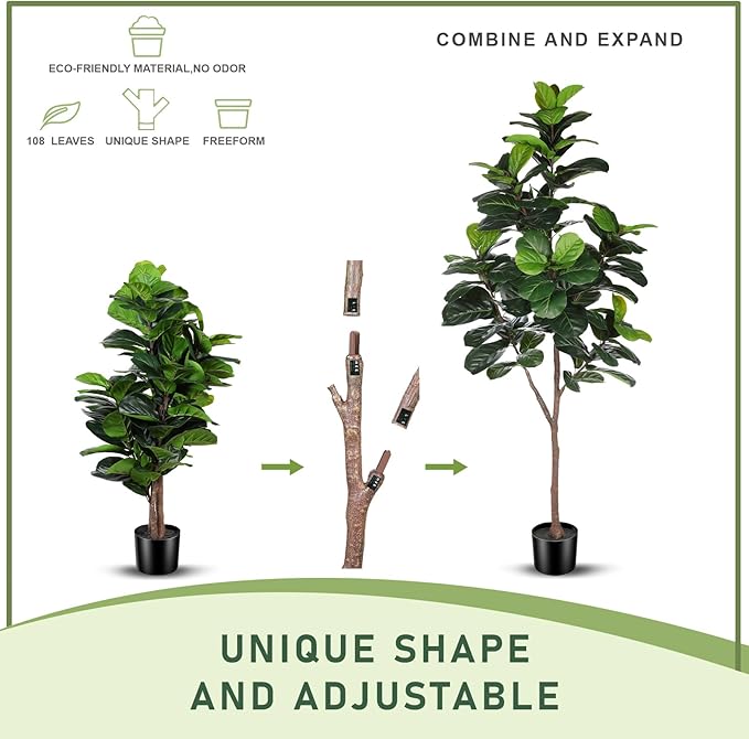 Artificial Fiddle Leaf Fig Tree - 6.5ft Faux Ficus Lyrata Plant with 108 Fiddle Leaves Fake Fig Silk Tree in Pot Artificial Tree for Indoor Outdoor Home Office Perfect Housewarming-Ruum Studio Home
