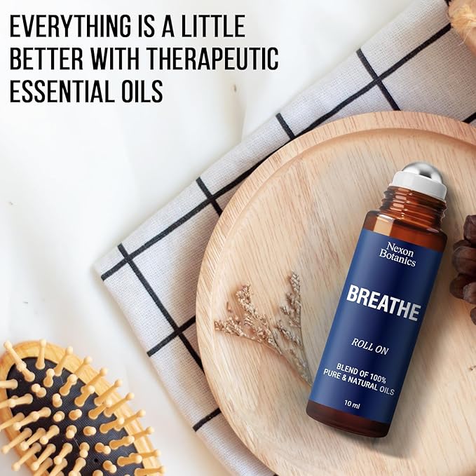 Breathe Essential Oil Roll-On Blend 10 ml - Pure Eucalyptus, Peppermint & Rosemary Oils Roller for Clear Breathing & Respiratory Support - Nexon Botanics-Ruum Studio Home