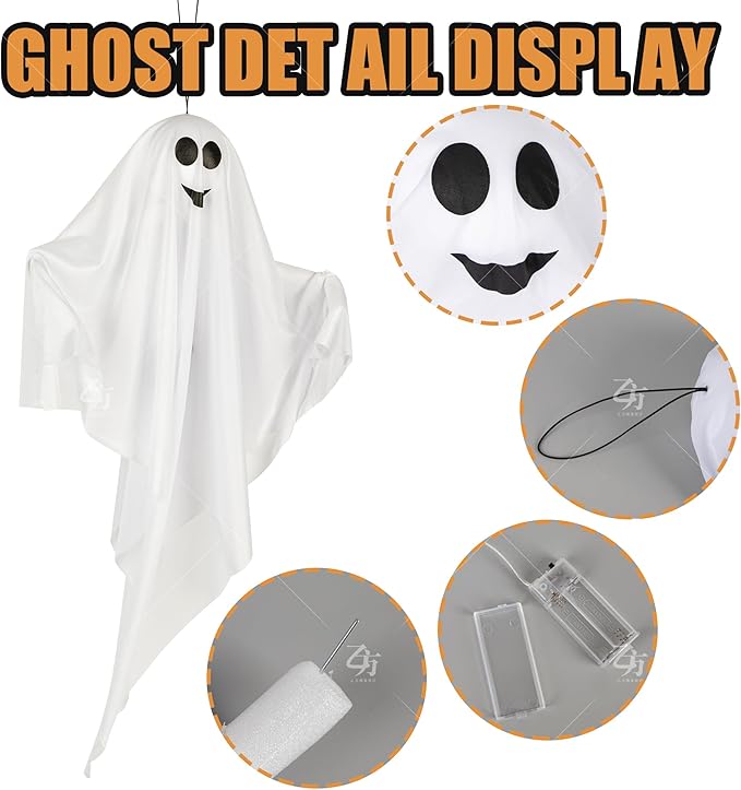 4 Pack Halloween Hanging Ghosts, 27.5 Inch with Light Up Ghost Kit for Indoor Outside Ornaments, Spooky Yard Tree Halloween Decorations Outdoor, Party Décor-Ruum Studio Home