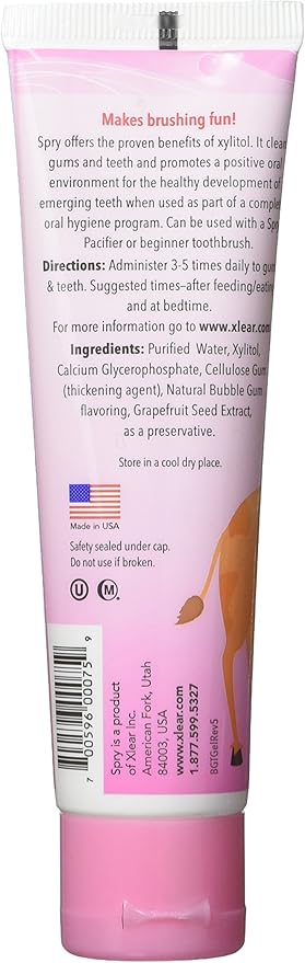 Spry Natural Xylitol Toothpaste for Baby, Toddler and Kids Age 3 Months and Up - Fluoride Free Tooth Gel, Tasty, Support Development of Emerging Teeth, Bubble Gum 2 Fl Oz (Pack of 3)-Ruum Studio Home