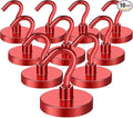 MIKEDE Strong Magnetic Hooks, 110Lbs Heavy Duty Magnetic Hooks for Cruise, Neodymium Earth Magnets with Hooks for Hanging, Super Metal Magnetic Hanger for Grill, Storage (Red,10 Pack)-Ruum Studio Home
