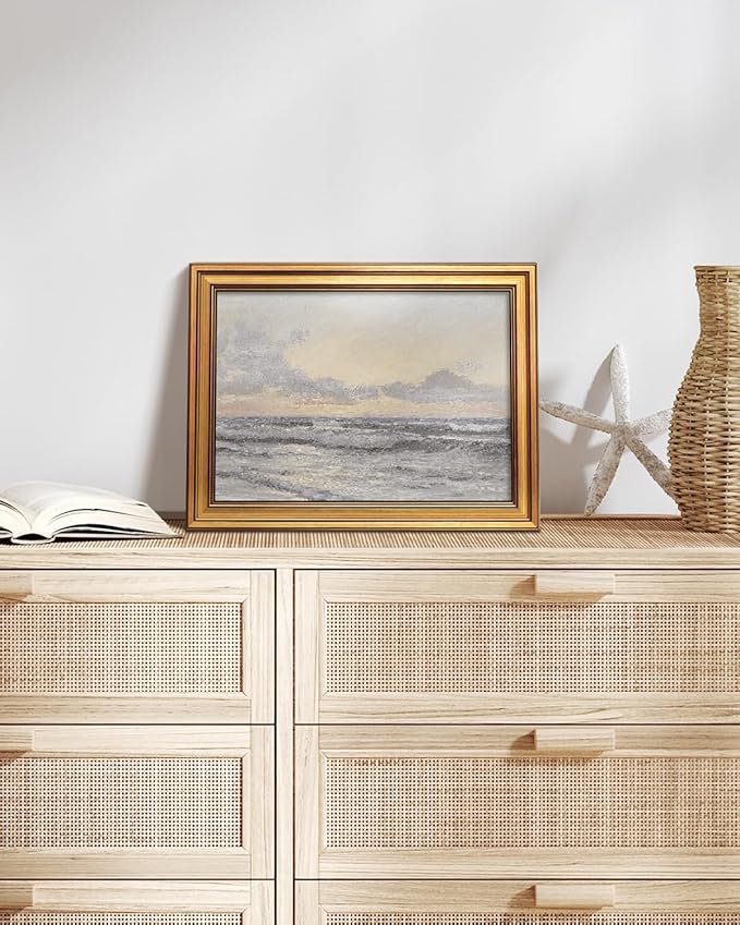 HUARCEY Gold Framed Vintage Wall Art for Living Room, Landscape Painting Prints Shelf Decor for Kitchen, Aesthetic Bedroom Wall Art, Christmas Gifts for Friends or Family (Sea or Sky - 12"x16")-Ruum Studio Home