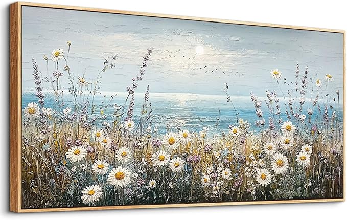 PHAOHUAXM Large Canvas Printing Artworks Mural Wall Decor For Living Room Wall Art For Bedroom Office Decor Blue Ocean Paintings Flowers Watercolour Wall Pictures Home Decor Wood Framed 30x60 In-Ruum Studio Home