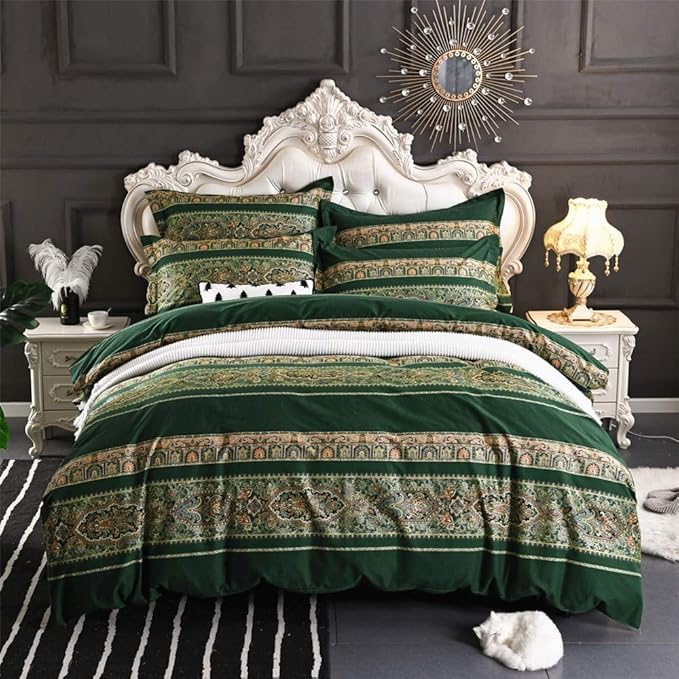 ABREEZE Bohemian Vintage Twin Size Floral Cotton Bedding Set 3Pcs Duvet Cover Set Boho Green Paisley 100% Egyptian Brushed Cotton Reversible Home Bedding Collection-Ruum Studio Home