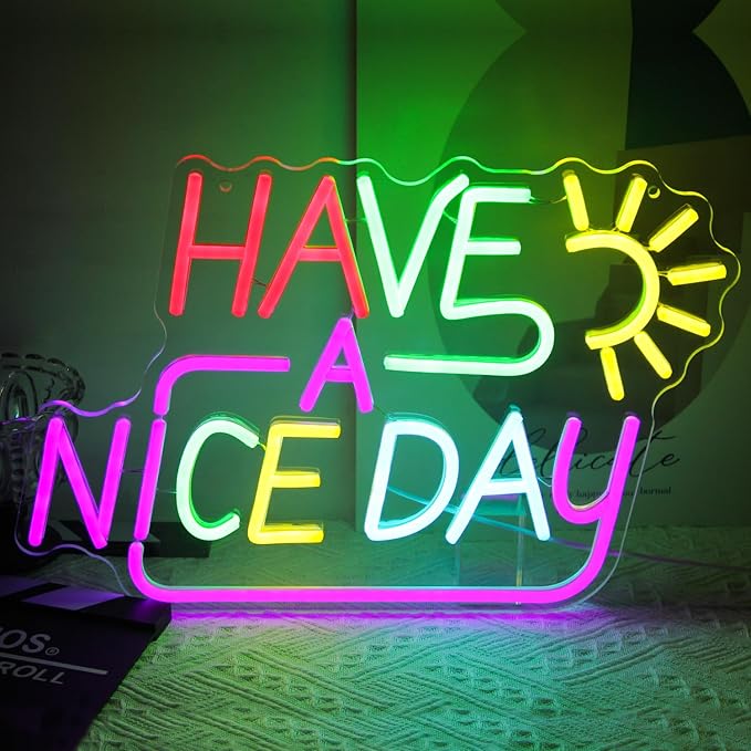 Have A Nice Day Neon Sign for Wall Colorful Letter Neon Light Sun LED Neon Lights Signs Dimmable Words Light Up Signs for Bedroom Living Room School Office Dorm Party Decor Kids Gifts-Ruum Studio Home