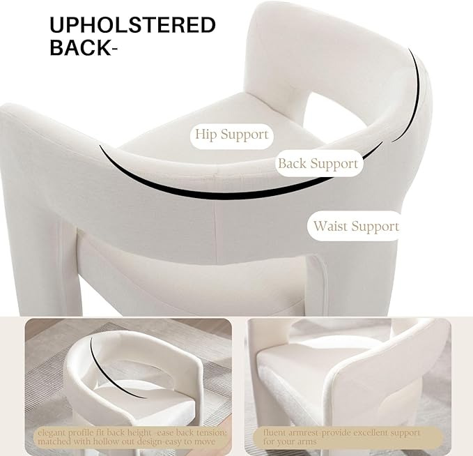 White Chenille Dining Chairs Set of 2, Modern Barrel Dining Room Chairs Upholstered Accent Chair with Arms and Round Back for Living Room Kitchen Armchair No Assembly Needed-Ruum Studio Home