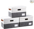 PRANDOM Foldable Storage Bins with Lids [3-Pack] Fabric Collapsible Storage Boxes Baskets Cubes Containers with Handles for Closet Living Room Bedroom (Grey & White 14.9x9.8x9.8'')-Ruum Studio Home