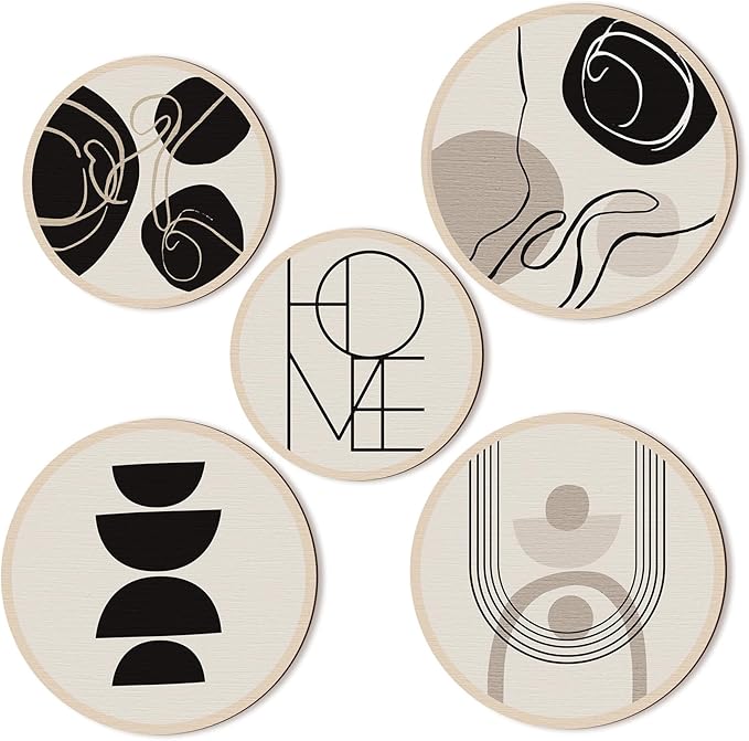 Qunclay 5 Pcs Wall Art Decor Wooden Living Room Wall Decor Bohemian Hanging Farmhouse Geometric 10'' and 8'' Aesthetic Wood Minimalist Posters for Bedroom(Classic)-Ruum Studio Home