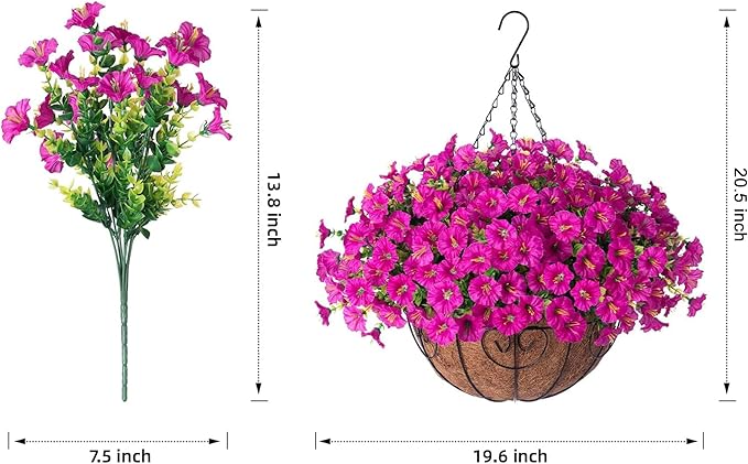 Ivydale Artificial Silk Hanging Plants Flowers Basket for Outdoor Outside Summer Decoration, Fake Faux UV Sun Resistant Look Real Morning Glory Fuchsia for Porch Patio Balcony Home-Ruum Studio Home