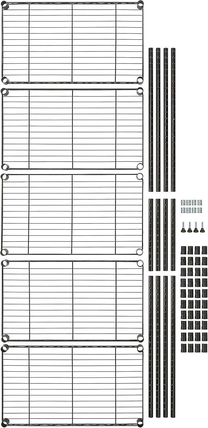 Amazon Basics 5-Shelf Multipurpose Adjustable Sturdy Steel Storage Shelving Unit, Easy Assembly, 13.4" D x 23.2"W x 60"H, Black-Ruum Studio Home