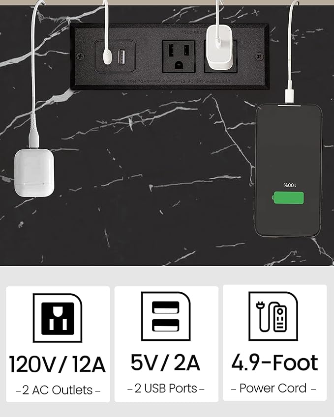 TUTOTAK End Table with Charging Station, Small Side Table, Nightstand Bedside Table, 2-Tier Storage Shelf for Small Space, Living Room, Bedroom, Marble Black TB01BMK040-Ruum Studio Home