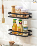 Metal Spice Rack Wall Mount Floating Shelves 2 Pack Black Storage organizer for Cabinet Door Pantry Kitchen Bathroom Supplies (13.7inches length)-Ruum Studio Home