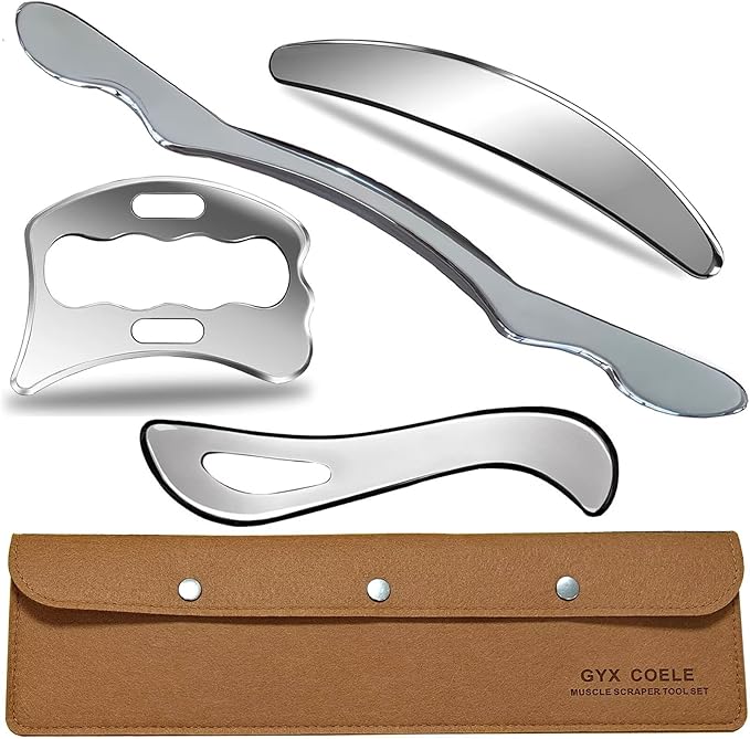 Stainless Steel Muscle Scraper Tool Set, 4-Piece Professional Scraping Tool Physical Therapy Kit with Carrying Case-Ruum Studio Home