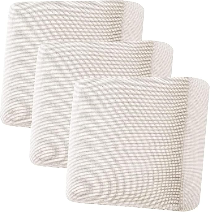 H.VERSAILTEX Super Stretch Individual Seat Cushion Covers - Sofa & Couch Cushion Slipcover Sets - Thick Jacquard Textured Twill Fabric (3 Piece XL, Ivory)-Ruum Studio Home