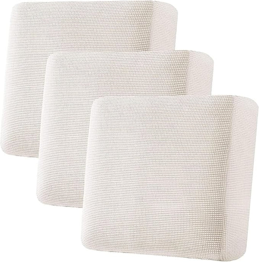 H.VERSAILTEX Super Stretch Individual Seat Cushion Covers - Sofa & Couch Cushion Slipcover Sets - Thick Jacquard Textured Twill Fabric (3 Piece XL, Ivory)-Ruum Studio Home