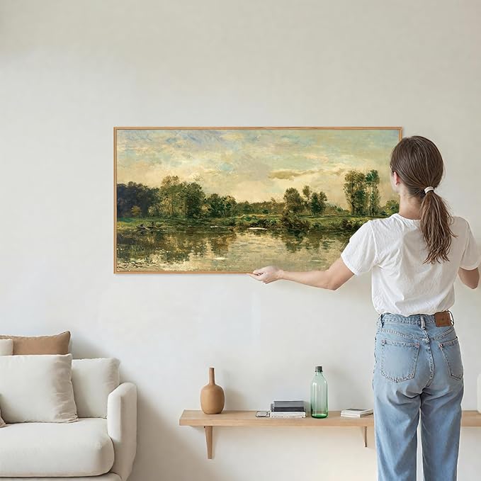 Tinonedraw Vintage Nature Framed Canvas Wall Art Set of 3, French Country Wall Decor, Rustic Landscape Farmhouse Art Paintings, Olive Green Trees Art Prints for Living Room Bedroom Office 20"x40"-Ruum Studio Home