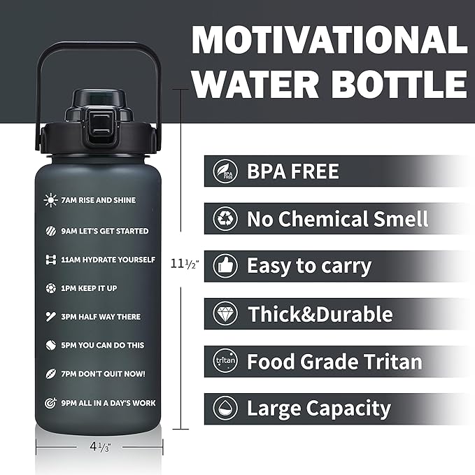 64oz,100oz,128oz Large Motivational Water Bottle with Time Marker, Leakproof & BPA Free Half Gallon Big Water Bottle with Straw Handle Tritan Frosted Water Jug for Gym,Fitness,Outdoor Sports-Ruum Studio Home