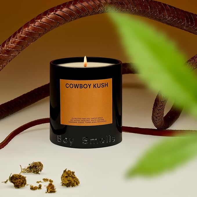 Boy Smells - Cowboy Kush Scented Candles for Men and Women - 8.5 oz - Soy, Coconut Wax Candle Blend - Aromatic Candles for Home with Suede, Saffron and Patchouli - 50-Hour Burn - Cotton Wick-Ruum Studio Home