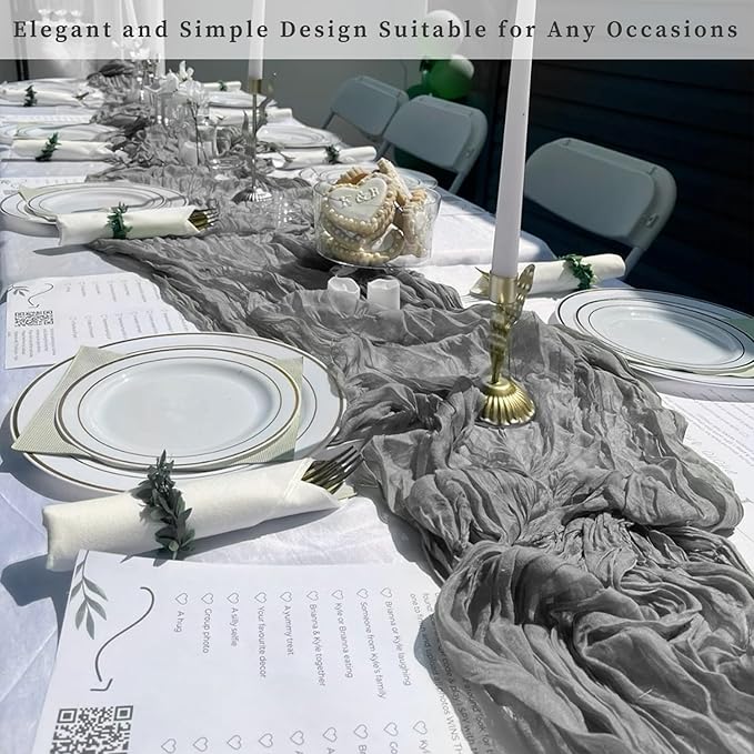 20 Pack Gray 10FT Cheesecloth Table Runner Rustic Gauze Fabric Cheese Cloth Table Runner for Wedding Bridal Baby Shower Table Decor 20 x 120 Inch Long Boho Sheer Birthday Party Table Decorations-Ruum Studio Home