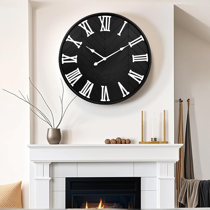 30 Inch Large Wall Clock Farmhouse Style - Black Silent Non-Ticking Rustic Decor for Living Room, Kitchen, Bedroom-Ruum Studio Home