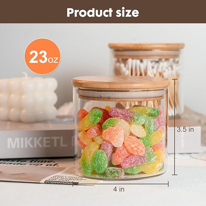 Glass Food Storage Jars 6-Pack - 4x4 in-Clear Glass Food Canisters with Bamboo Lid Airtight For Serving Tea, Coffee, Flour, Sugar, Candy, Cookie, Spice and More (Circular)-Ruum Studio Home