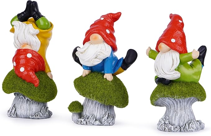 Hodao 3 PCS Spring Yoga Mushroom Gnomes Decoration Summer Elf Figurines Gifts for Home Spring Lively Garden Statues Decor for Outdoor, Mom, Mother (Green)-Ruum Studio Home